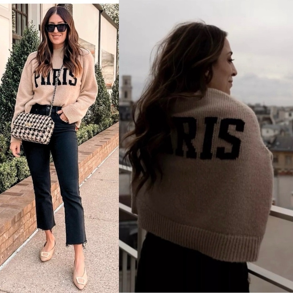 Anine Bing Paris Kendrick University Cashmere Sweater Tan Size Small